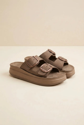 Sandali flatform in pelle - Marrone