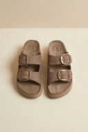 Leather Flatform Sandals - Brown