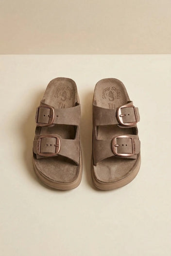 Sandali flatform in pelle - Marrone