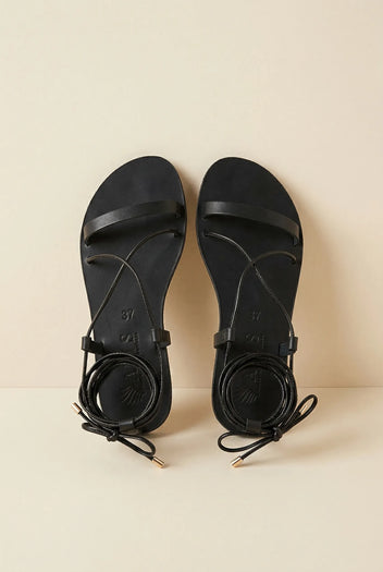 Leder Lace-up Sandalen – Schwarz