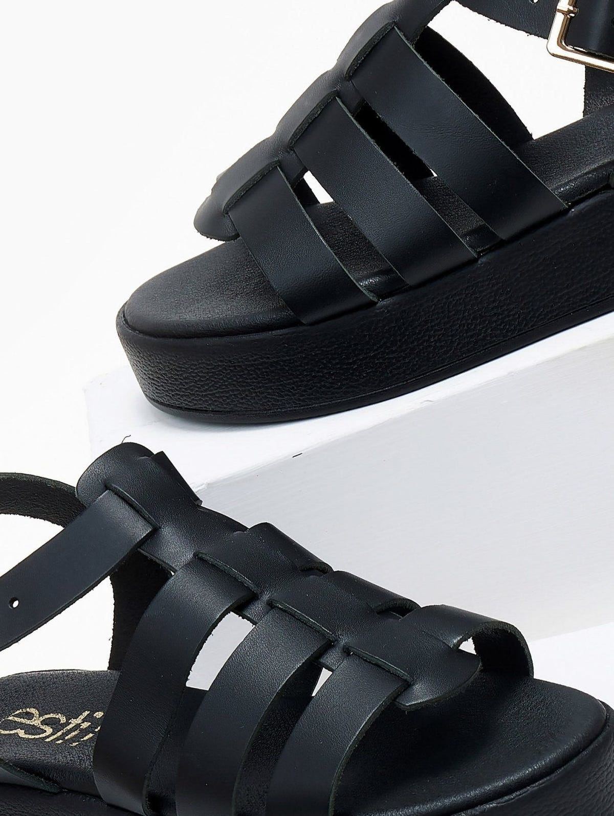 Σανδάλια flatforms gladiator δερμάτινα Estil - Μαύρο - thefashionproject.gr - Estil