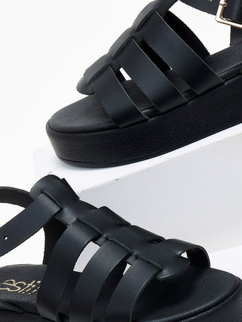 Σανδάλια flatforms gladiator δερμάτινα Estil - Μαύρο - thefashionproject.gr - Estil