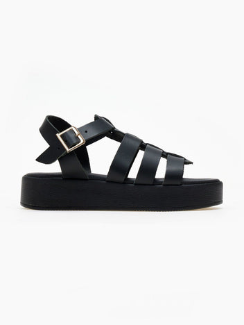 Σανδάλια flatforms gladiator δερμάτινα Estil - Μαύρο - thefashionproject.gr - Estil