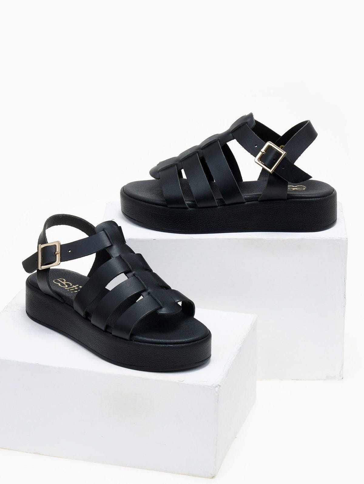Σανδάλια flatforms gladiator δερμάτινα Estil - Μαύρο - thefashionproject.gr - Estil