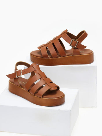 Σανδάλια flatforms gladiator δερμάτινα Estil - Ταμπά - thefashionproject.gr - Estil