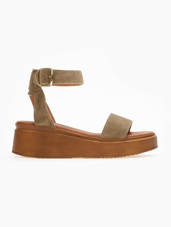Σανδάλια flatforms καστόρινα Estil - Λαδί - thefashionproject.gr - Estil