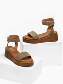 Σανδάλια flatforms καστόρινα Estil - Λαδί - thefashionproject.gr - Estil