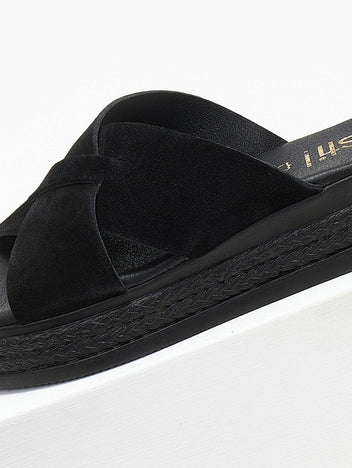 Σανδάλια flatforms καστόρινα estil - Μαύρο - thefashionproject.gr - Estil