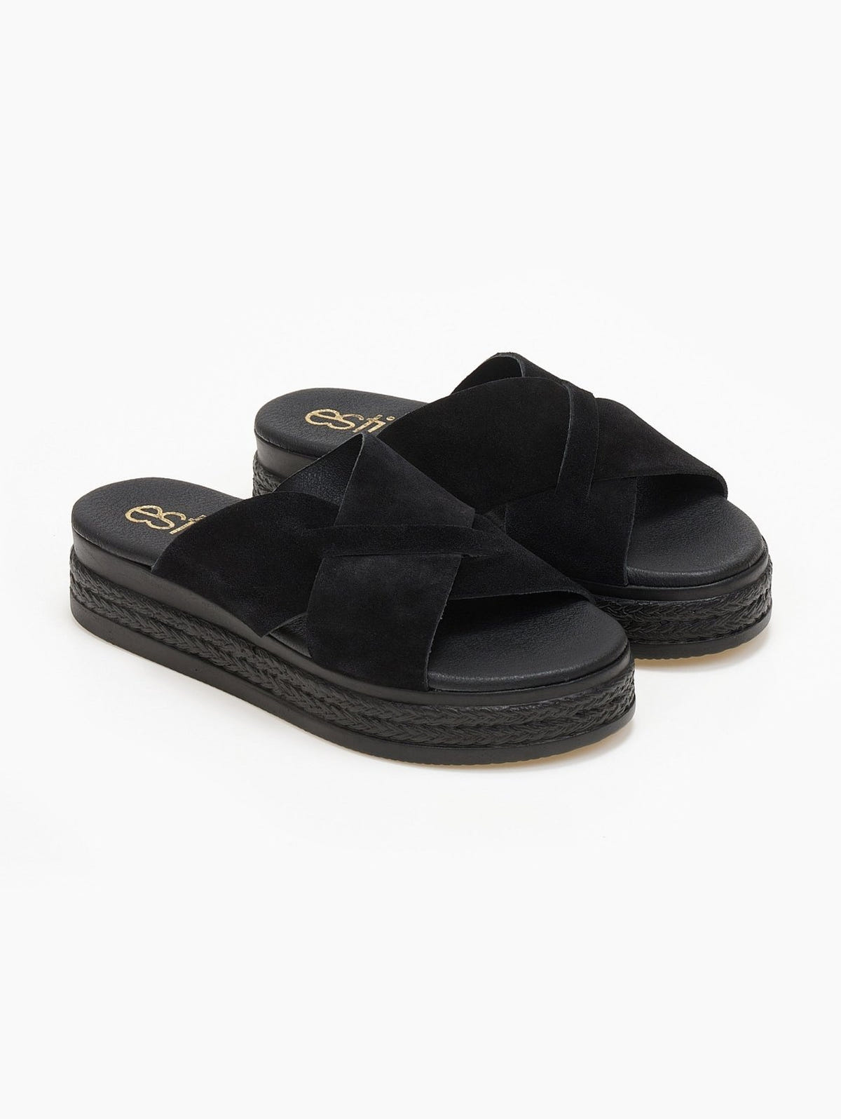 Σανδάλια flatforms καστόρινα estil - Μαύρο - thefashionproject.gr - Estil