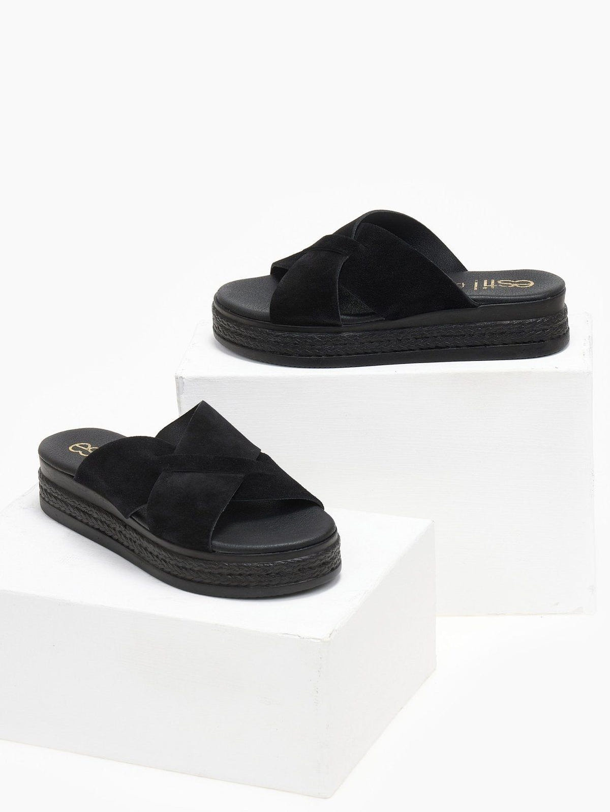 Σανδάλια flatforms καστόρινα estil - Μαύρο - thefashionproject.gr - Estil