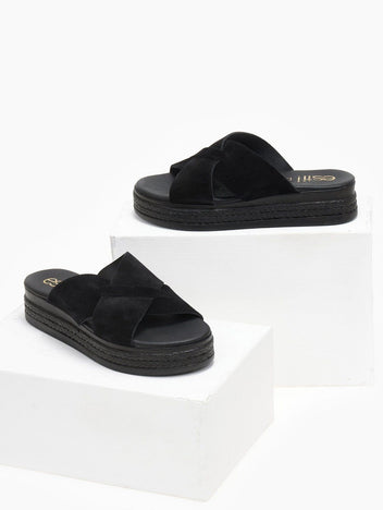 Σανδάλια flatforms καστόρινα estil - Μαύρο - thefashionproject.gr - Estil