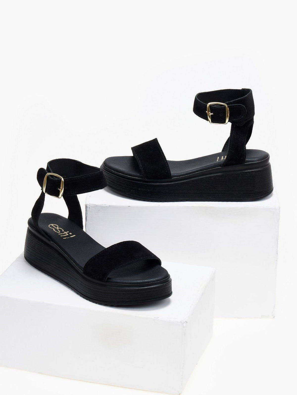 Σανδάλια flatforms καστόρινα Estil - Μαύρο - thefashionproject.gr - Estil