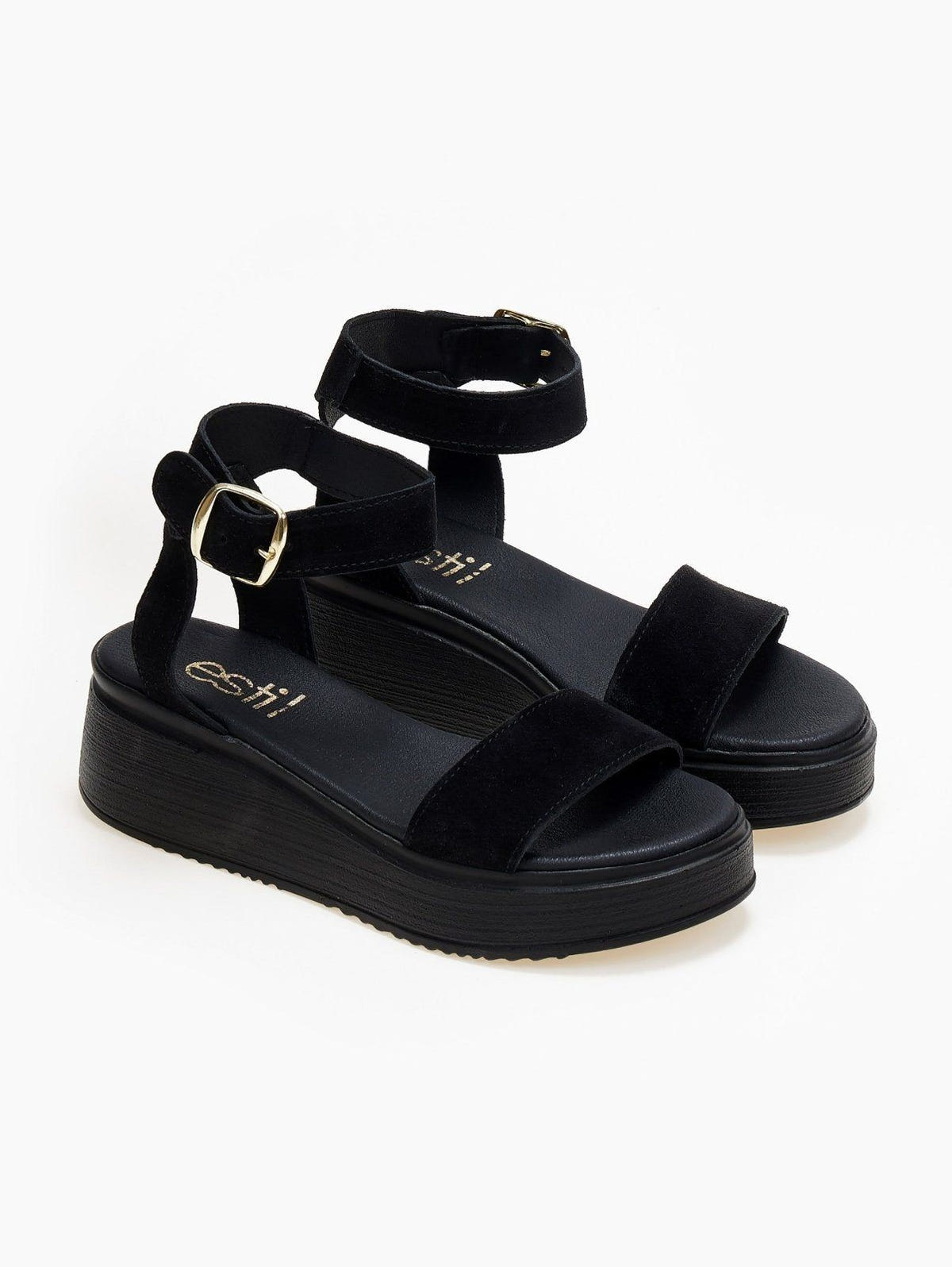 Σανδάλια flatforms καστόρινα Estil - Μαύρο - thefashionproject.gr - Estil