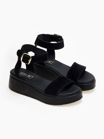 Σανδάλια flatforms καστόρινα Estil - Μαύρο - thefashionproject.gr - Estil
