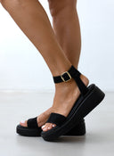 Σανδάλια flatforms καστόρινα Estil - Μαύρο - thefashionproject.gr - Estil