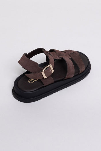 Σανδάλια flatforms καστόρινα gladiator Estil - Καφέ - thefashionproject.gr - Estil