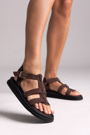 Σανδάλια flatforms καστόρινα gladiator Estil - Καφέ - thefashionproject.gr - Estil