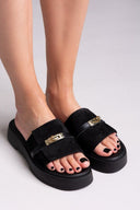 Σανδάλια flatforms καστόρινα με λουράκι Iris - Μαύρο - thefashionproject.gr - IRIS