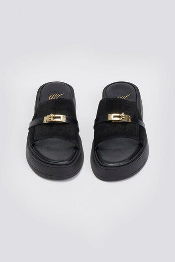 Σανδάλια flatforms καστόρινα με λουράκι Iris - Μαύρο - thefashionproject.gr - IRIS