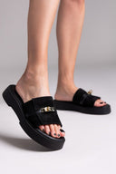 Σανδάλια flatforms καστόρινα με λουράκι Iris - Μαύρο - thefashionproject.gr - IRIS