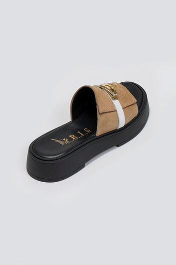 Σανδάλια flatforms καστόρινα με λουράκι Iris - Τάουπε - thefashionproject.gr - IRIS