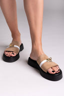 Σανδάλια flatforms καστόρινα με λουράκι Iris - Τάουπε - thefashionproject.gr - IRIS
