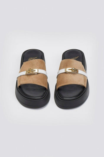 Σανδάλια flatforms καστόρινα με λουράκι Iris - Τάουπε - thefashionproject.gr - IRIS
