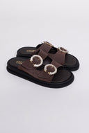 Σανδάλια flatforms καστόρινα με στρας Estil - Καφέ - thefashionproject.gr - Estil