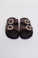 Σανδάλια flatforms καστόρινα με στρας Estil - Καφέ - thefashionproject.gr - Estil