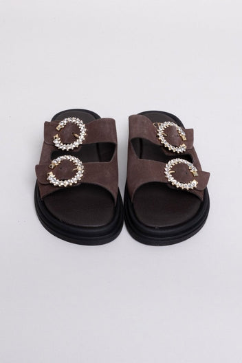 Σανδάλια flatforms καστόρινα με στρας Estil - Καφέ - thefashionproject.gr - Estil
