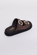 Σανδάλια flatforms καστόρινα με στρας Estil - Καφέ - thefashionproject.gr - Estil