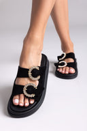 Σανδάλια flatforms καστόρινα με στρας Estil - Μαύρο - thefashionproject.gr - Estil