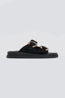 Σανδάλια flatforms καστόρινα με στρας Estil - Μαύρο - thefashionproject.gr - Estil