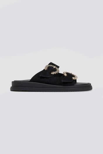 Σανδάλια flatforms καστόρινα με στρας Estil - Μαύρο - thefashionproject.gr - Estil