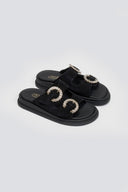 Σανδάλια flatforms καστόρινα με στρας Estil - Μαύρο - thefashionproject.gr - Estil