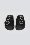 Σανδάλια flatforms καστόρινα με στρας Estil - Μαύρο - thefashionproject.gr - Estil