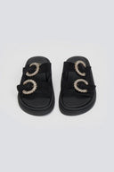 Σανδάλια flatforms καστόρινα με στρας Estil - Μαύρο - thefashionproject.gr - Estil