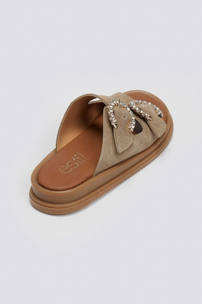 Σανδάλια flatforms καστόρινα με στρας Estil - Τάουπε - thefashionproject.gr - Estil