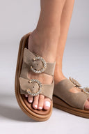 Σανδάλια flatforms καστόρινα με στρας Estil - Τάουπε - thefashionproject.gr - Estil