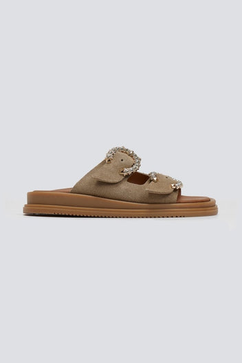 Σανδάλια flatforms καστόρινα με στρας Estil - Τάουπε - thefashionproject.gr - Estil
