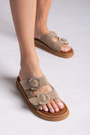 Σανδάλια flatforms καστόρινα με στρας Estil - Τάουπε - thefashionproject.gr - Estil