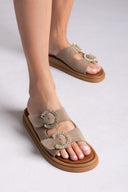 Σανδάλια flatforms καστόρινα με στρας Estil - Τάουπε - thefashionproject.gr - Estil