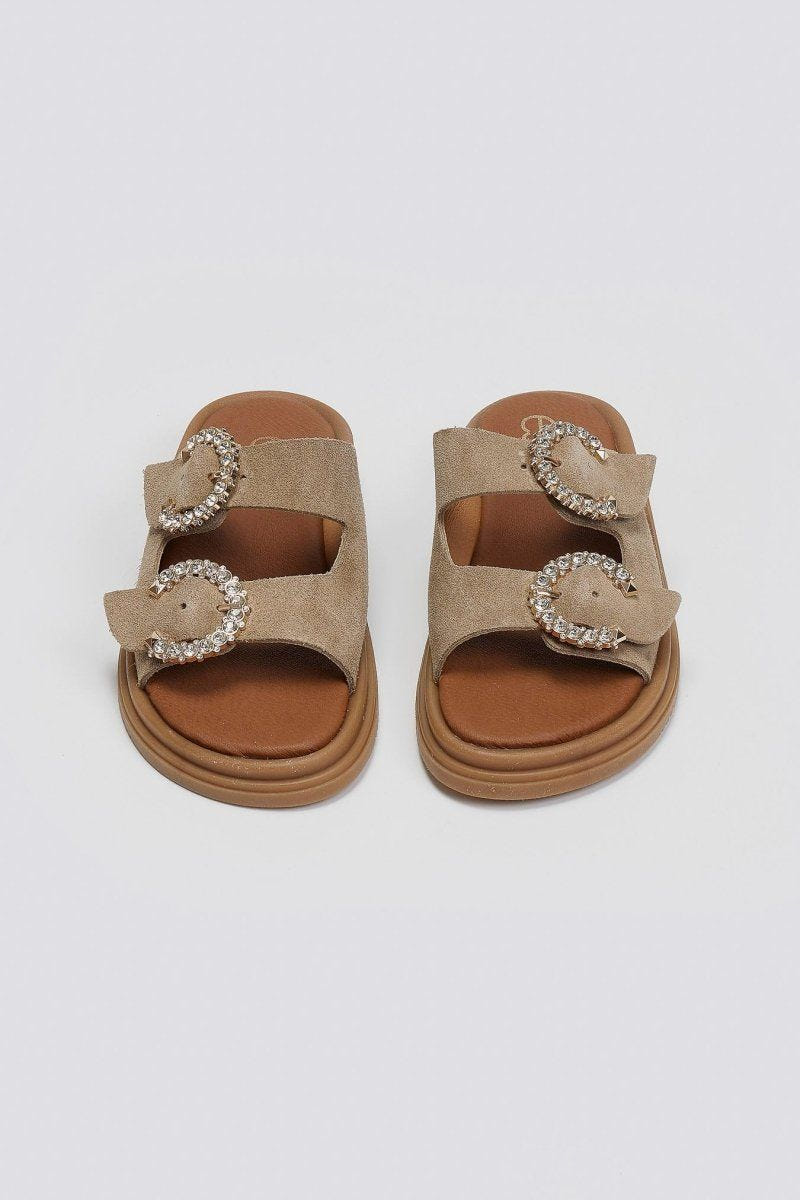 Σανδάλια flatforms καστόρινα με στρας Estil - Τάουπε - thefashionproject.gr - Estil