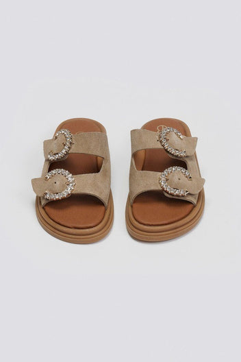 Σανδάλια flatforms καστόρινα με στρας Estil - Τάουπε - thefashionproject.gr - Estil