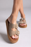 Σανδάλια flatforms καστόρινα με στρας Estil - Τάουπε - thefashionproject.gr - Estil