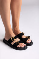 Σανδάλια flatforms καστόρινα με τοκάδες Estil