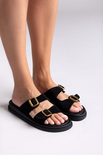 Σανδάλια flatforms καστόρινα με τοκάδες Estil