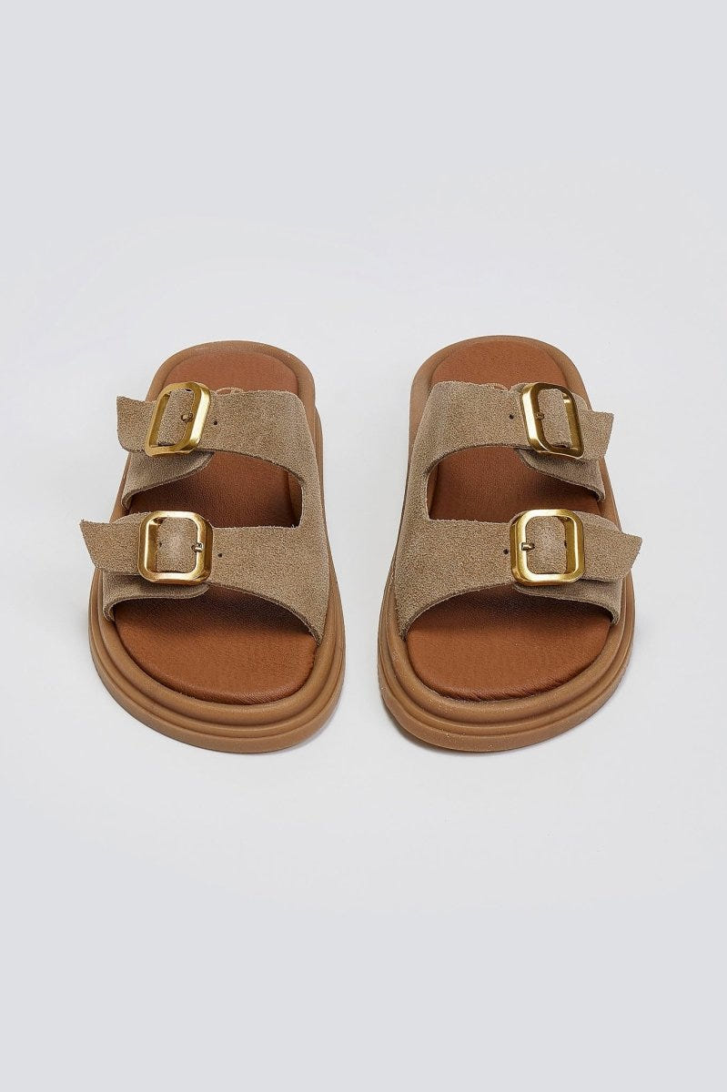 Σανδάλια flatforms καστόρινα με τοκάδες Estil - Τάουπε - thefashionproject.gr - Estil