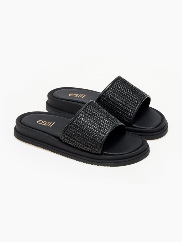 Σανδάλια flatforms με φαρδιά ψάθινη φάσα Estil - Μαύρο - thefashionproject.gr - Estil
