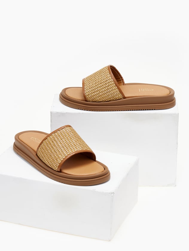 Σανδάλια flatforms με φαρδιά ψάθινη φάσα Estil - Ταμπά - thefashionproject.gr - Estil